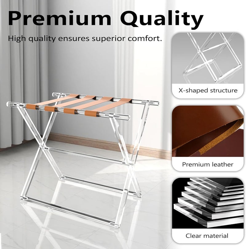 Verssure Acrylic Luggage Rack for Guest Room,Folding Luggage Rack with Leather Straps,Holds up to 120 lbs Suitcase Stand for Bedroom, Living Room and Hotel (Brown Leather) - Image 4